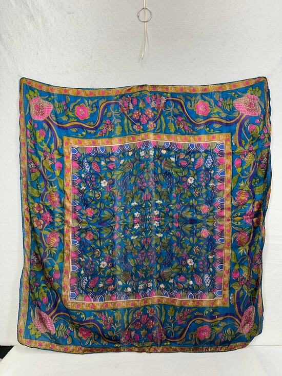 Other Accessories - Large Square 100% Silk Scarf 36"X 39" Square Vintage Botanical Floral Ornate